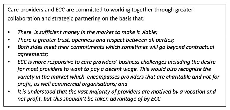 An illustrative textbox covering the basis for collaboration and strategic partnering between care providers and ECC