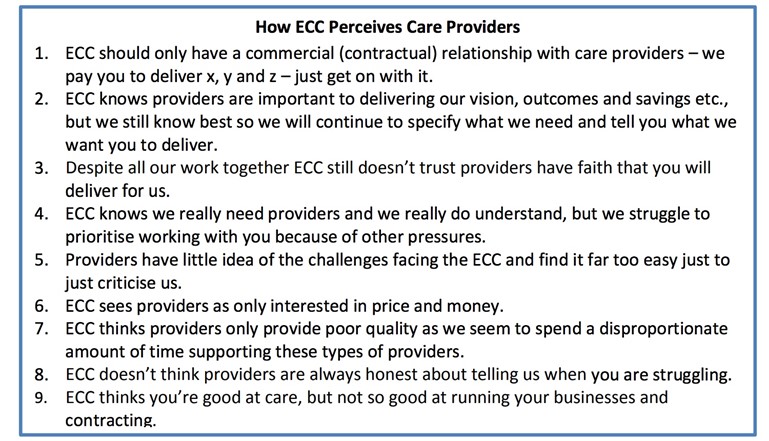 An illustrative textbox covering how ECC perceive care providers